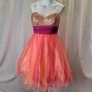 Beyond by Jovani Pink Coral Y2K Sequin Top and Chiffon Skirt, 4